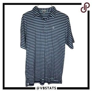 Peter Millar Sky Blue / Navy Striped Short Sleeve Crown Golf Polo Size Large